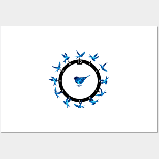 Time Flies Blue Birds around the clock Posters and Art